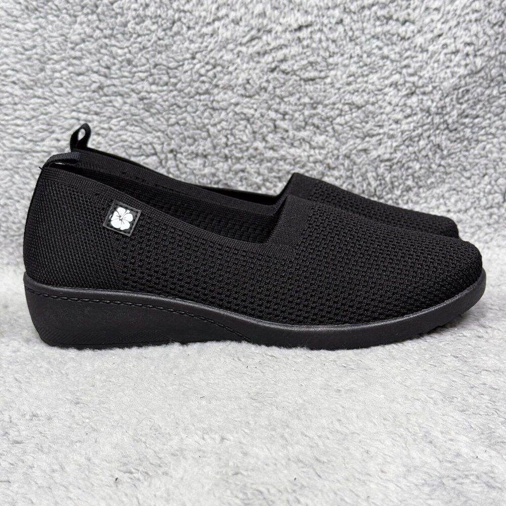 Tommy Bahama Lizzie Womens Size 9 Slip On Wedge Shoes Black Knit Comfort